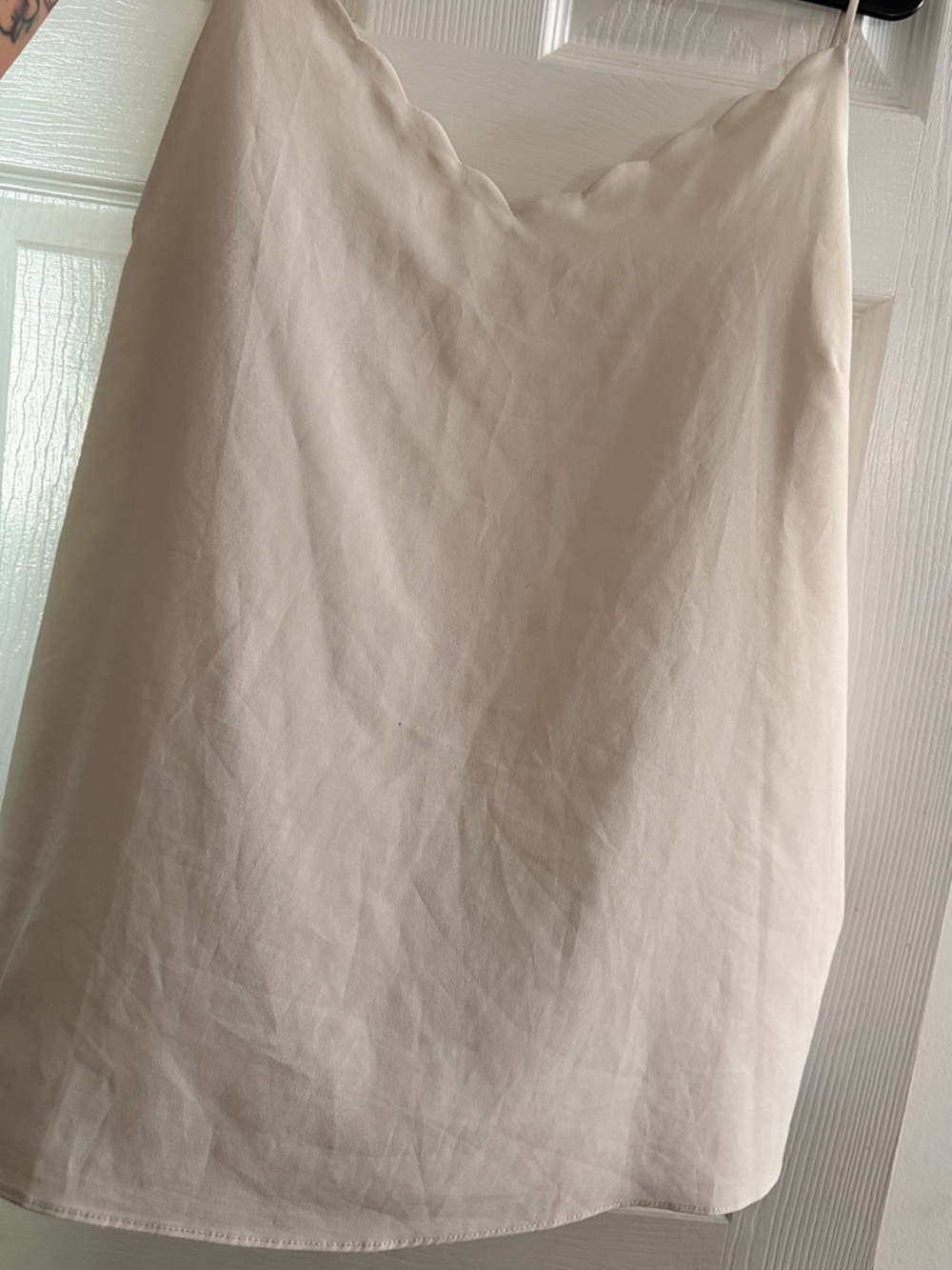 Women's Cream Slip Tank Top with Scalloped V-Neck